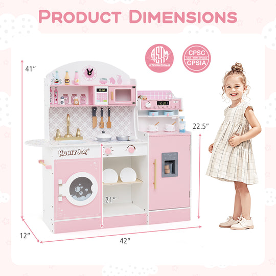 Kids Kitchen Set Wooden with Coffee Makers and Accessories-Pink