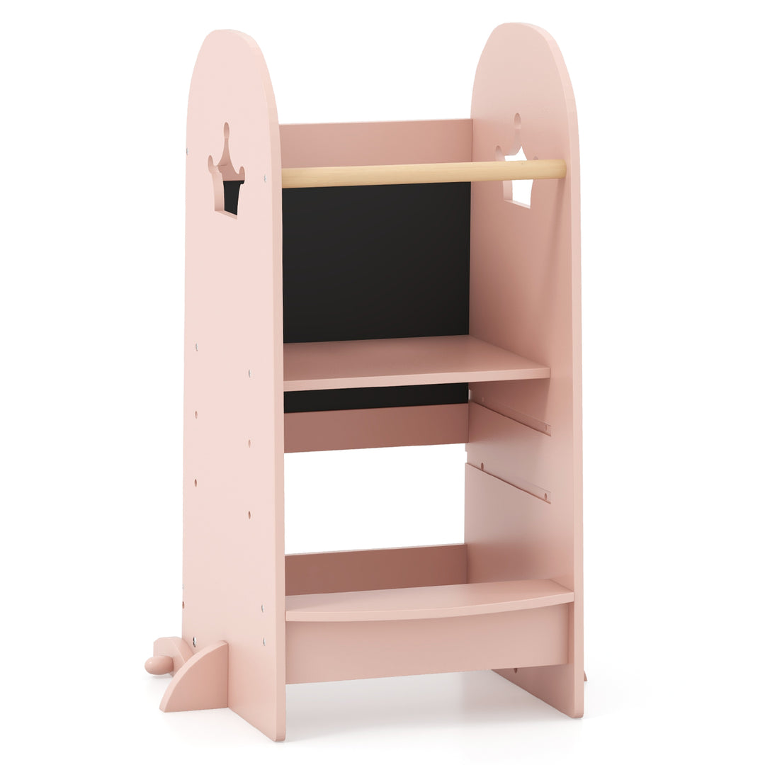 Kids Kitchen Tower Adjustable with Chalkboard and Safety Rail-Pink