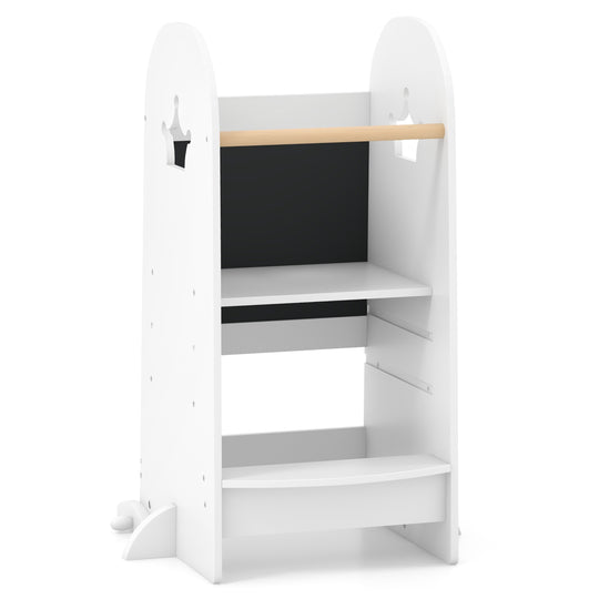 Kids Kitchen Tower Adjustable with Chalkboard and Safety Rail-White