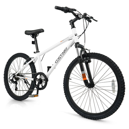 Kids Mountain Bike 20 24 Inch Child Bicycle for Boys Girls Aged 8+ Years Old White