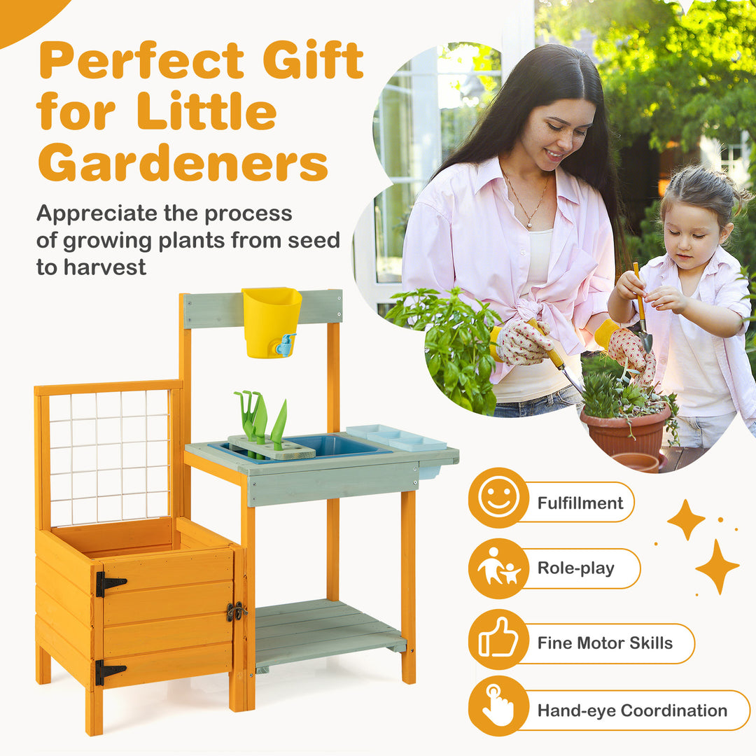 Kids Outdoor Potting Bench with See-Through Window
