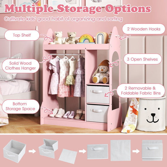 Kids Play Armoire Dresser with Cloth Hanger-Pink