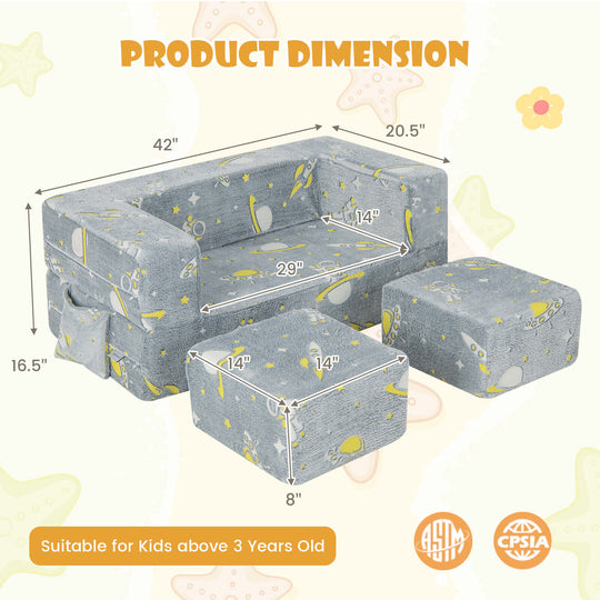 Kids Play Sofa with Ottoman and Removable & Machine Washable Cover-Gray