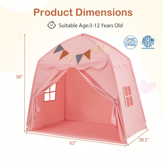 Kids Play Tent Bed Tent with String Lights Extra Large Playhouse Tent-Pink