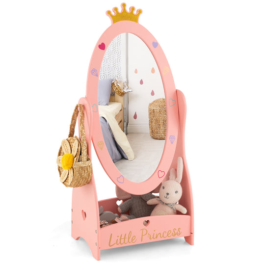 Kids Full Length Mirror with 360 Degree Rotatable Design and Shelf-Pink