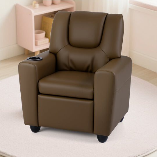 Kids Recliner Chair Push Back Toddler Reclining Armchair with Cup Holder