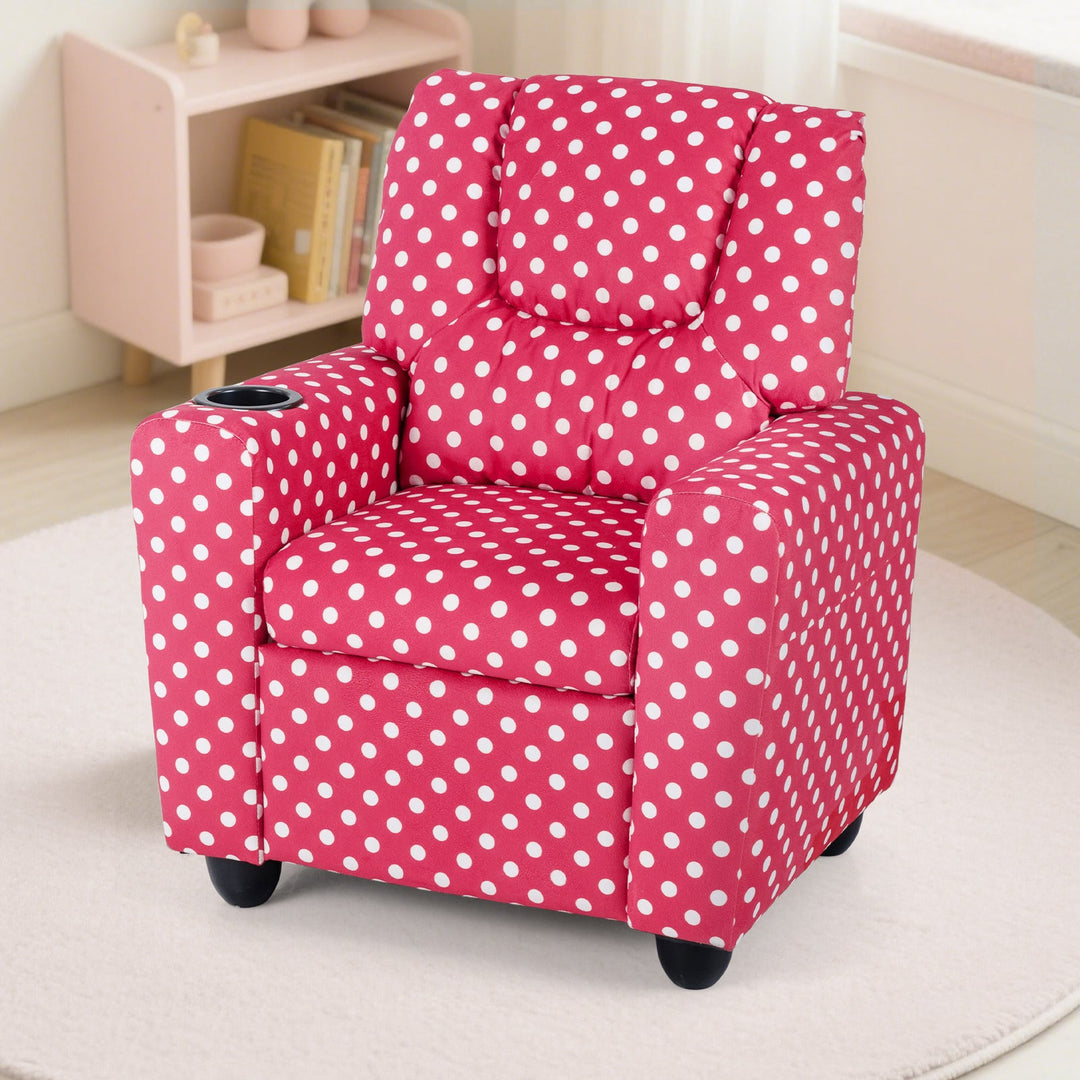 Kids Recliner Chair Push Back Toddler Reclining Armchair with Cup Holder