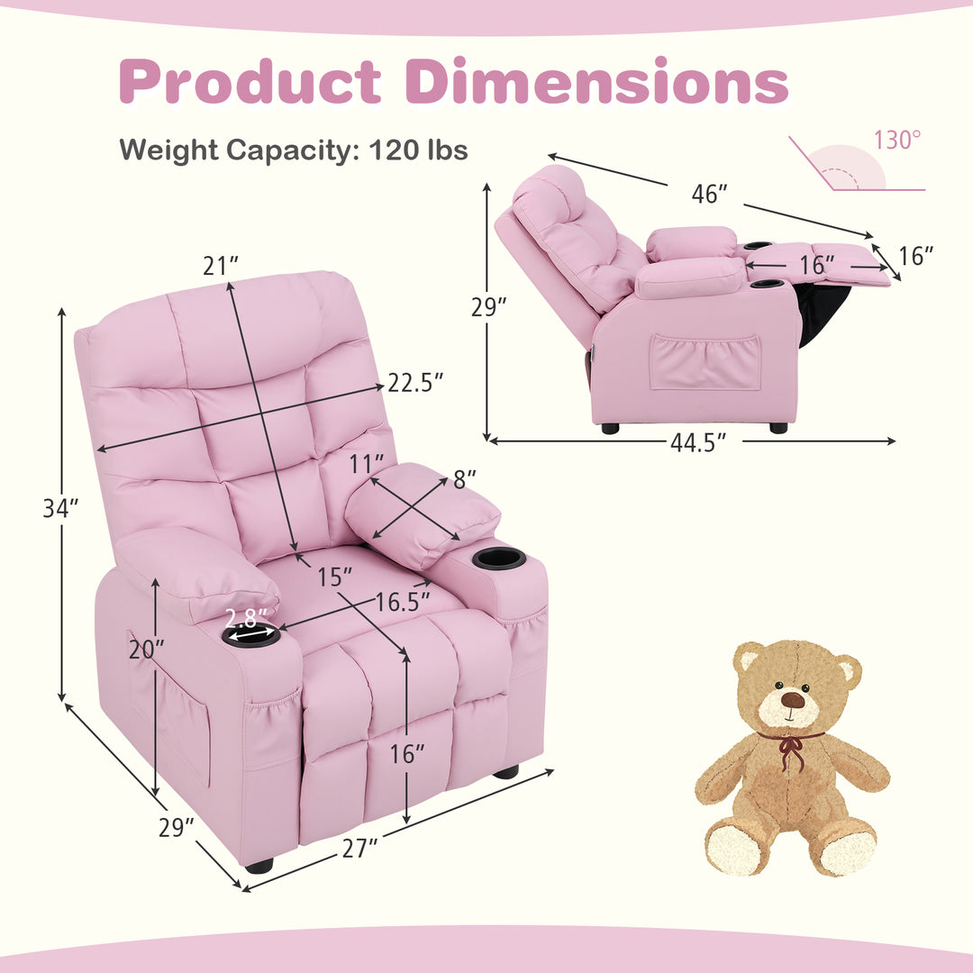 Kids Recliner Chair with Cup Holder and Footrest for Children-Light Pink