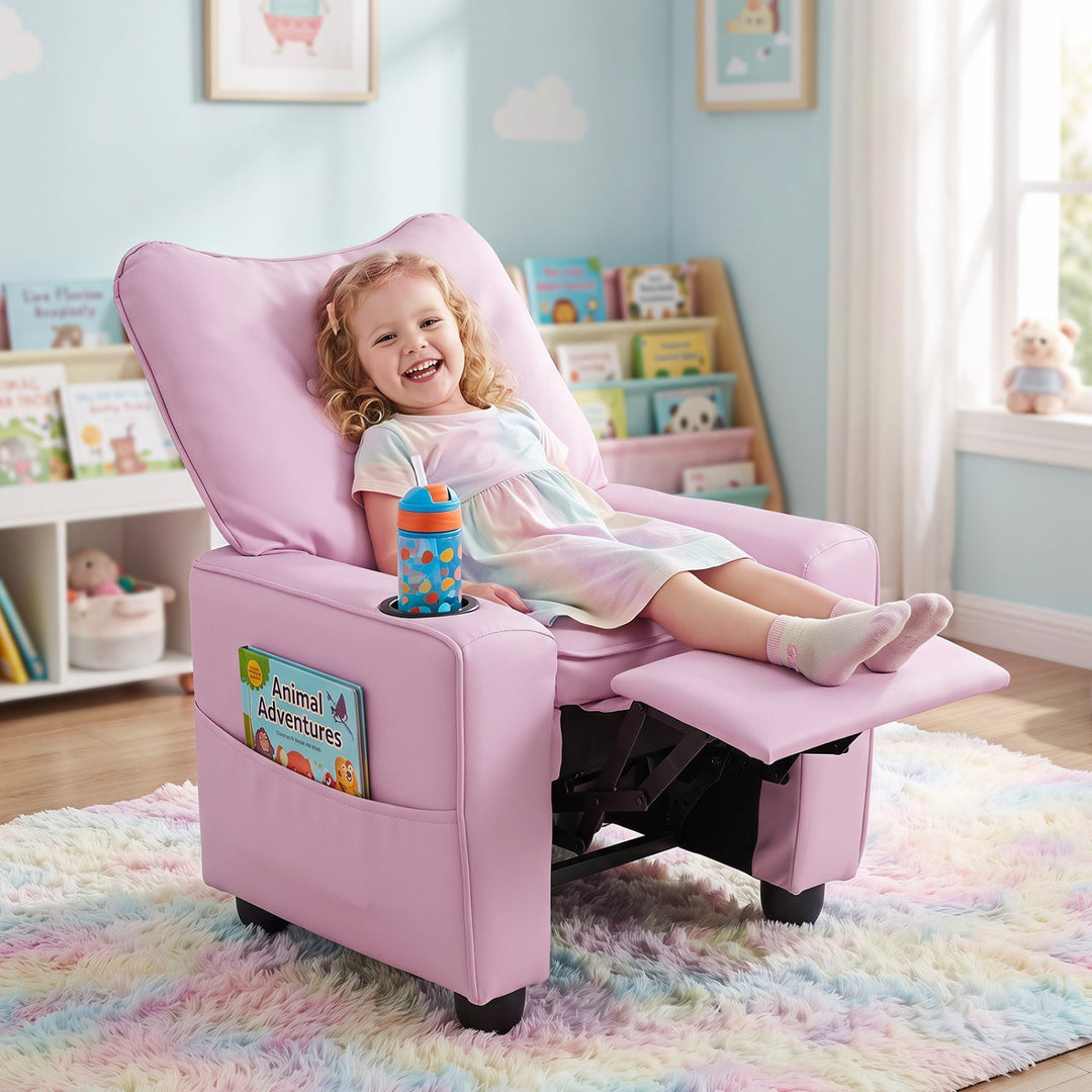 Kids Recliner Chair with Cup Holder and Adjustable Backrest