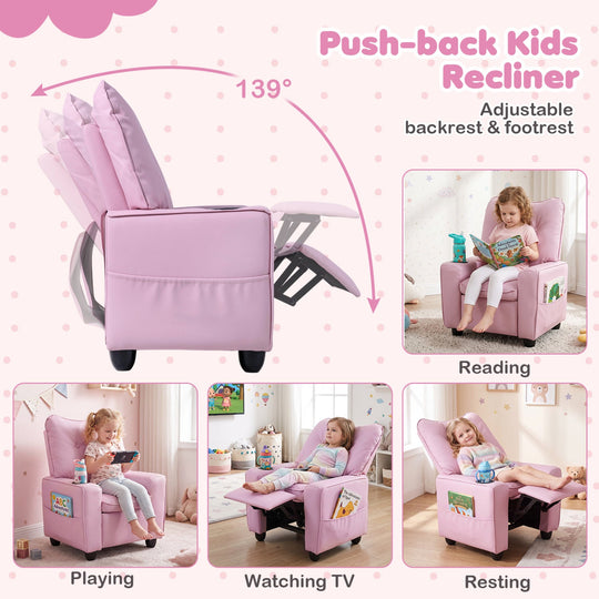 Kids Recliner Chair with Cup Holder and Adjustable Backrest