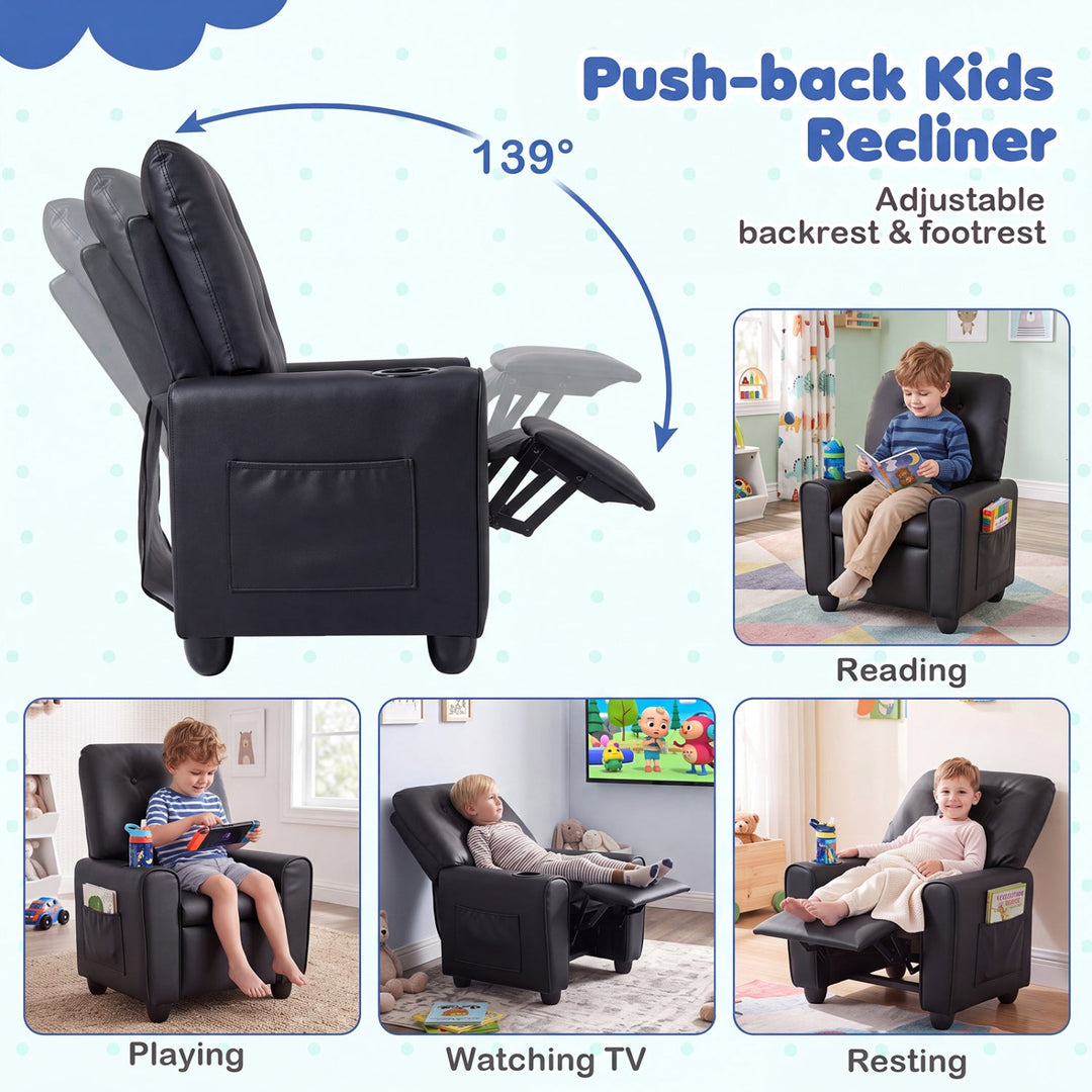 Kids Recliner Chair with Cup Holder & Adjustable Backrest