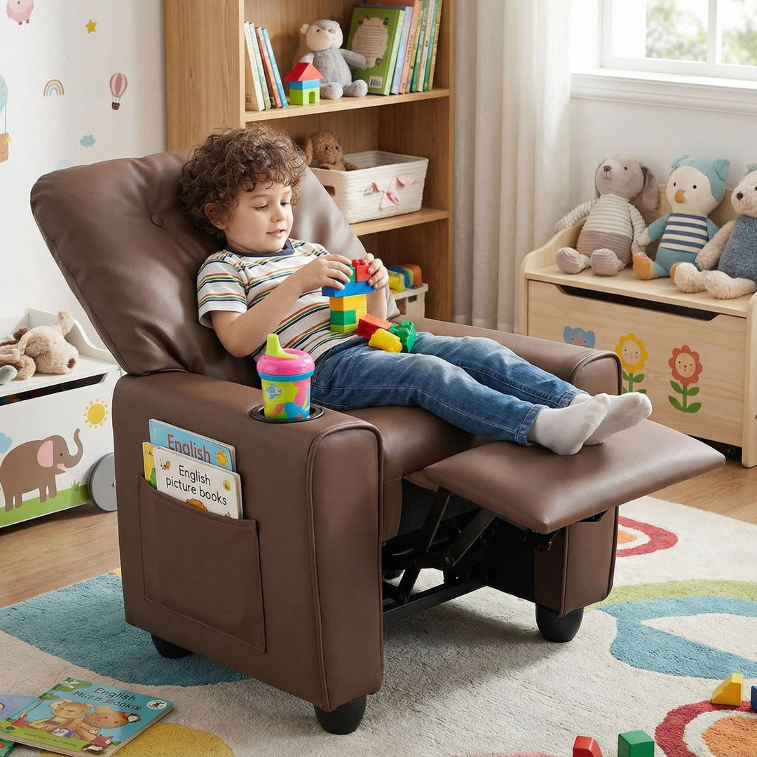 Kids Recliner Chair with Cup Holder & Adjustable Backrest