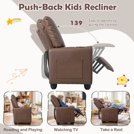 Kids Recliner Chair with Cup Holder & Adjustable Backrest