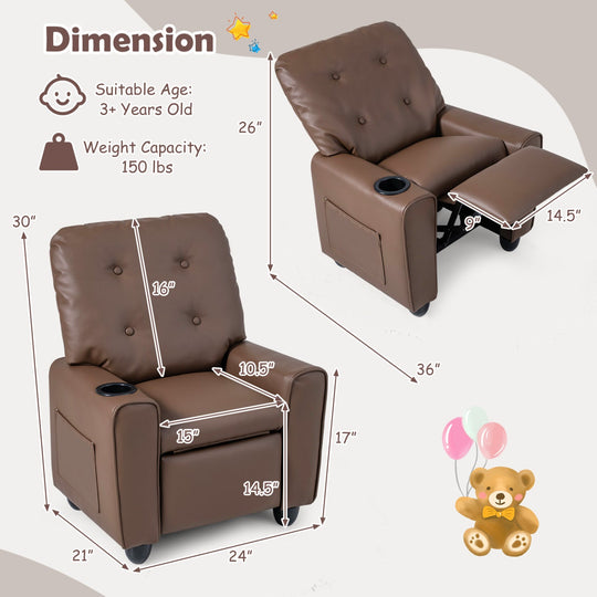 Kids Recliner Chair with Cup Holder & Adjustable Backrest