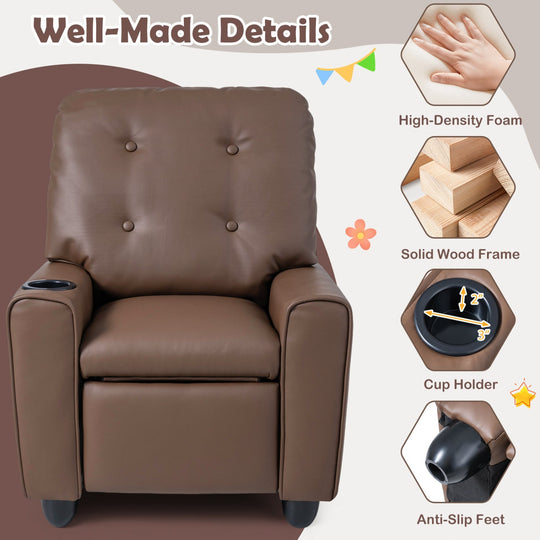 Kids Recliner Chair with Cup Holder & Adjustable Backrest