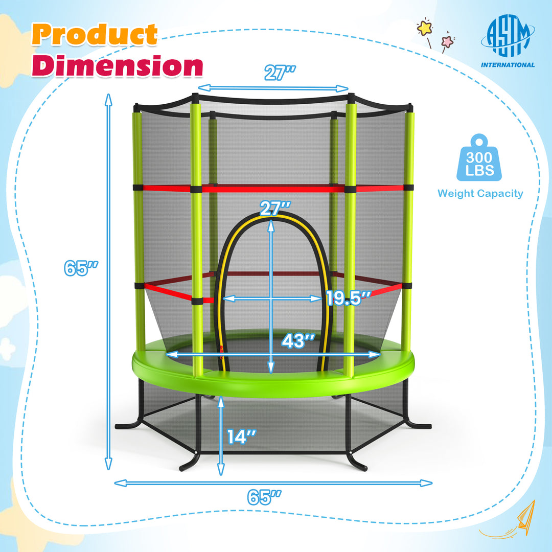 55 Inch Kids Recreational Trampoline Bouncing Jumping Mat with Enclosure Net-Green