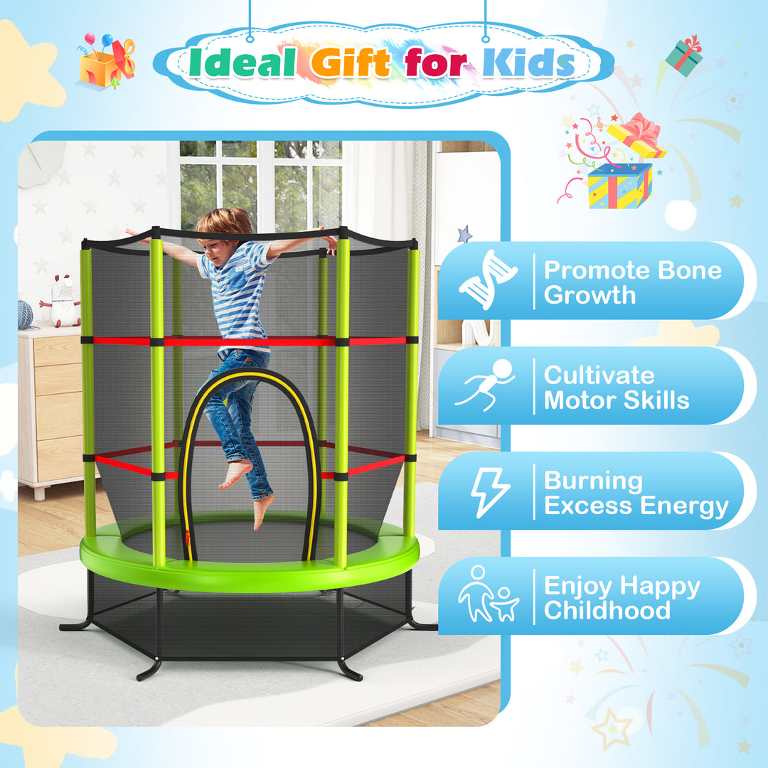 55 Inch Kids Recreational Trampoline Bouncing Jumping Mat with Enclosure Net-Green