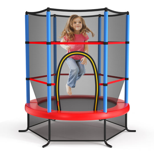 55 Inch Kids Recreational Trampoline Bouncing Jumping Mat with Enclosure Net-Navy
