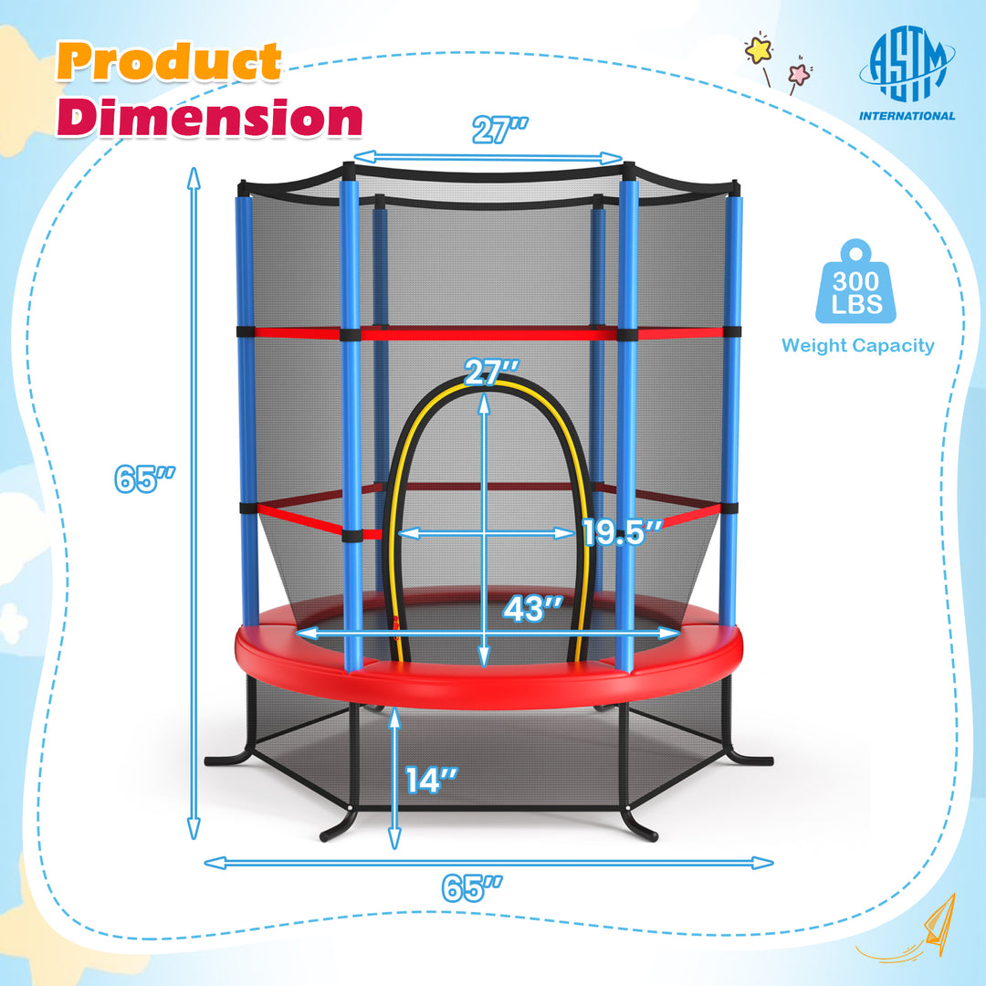 55 Inch Kids Recreational Trampoline Bouncing Jumping Mat with Enclosure Net-Navy