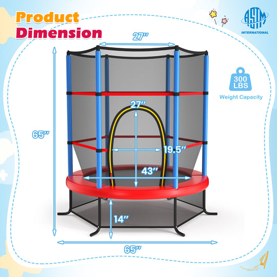 55 Inch Kids Recreational Trampoline Bouncing Jumping Mat with Enclosure Net-Navy
