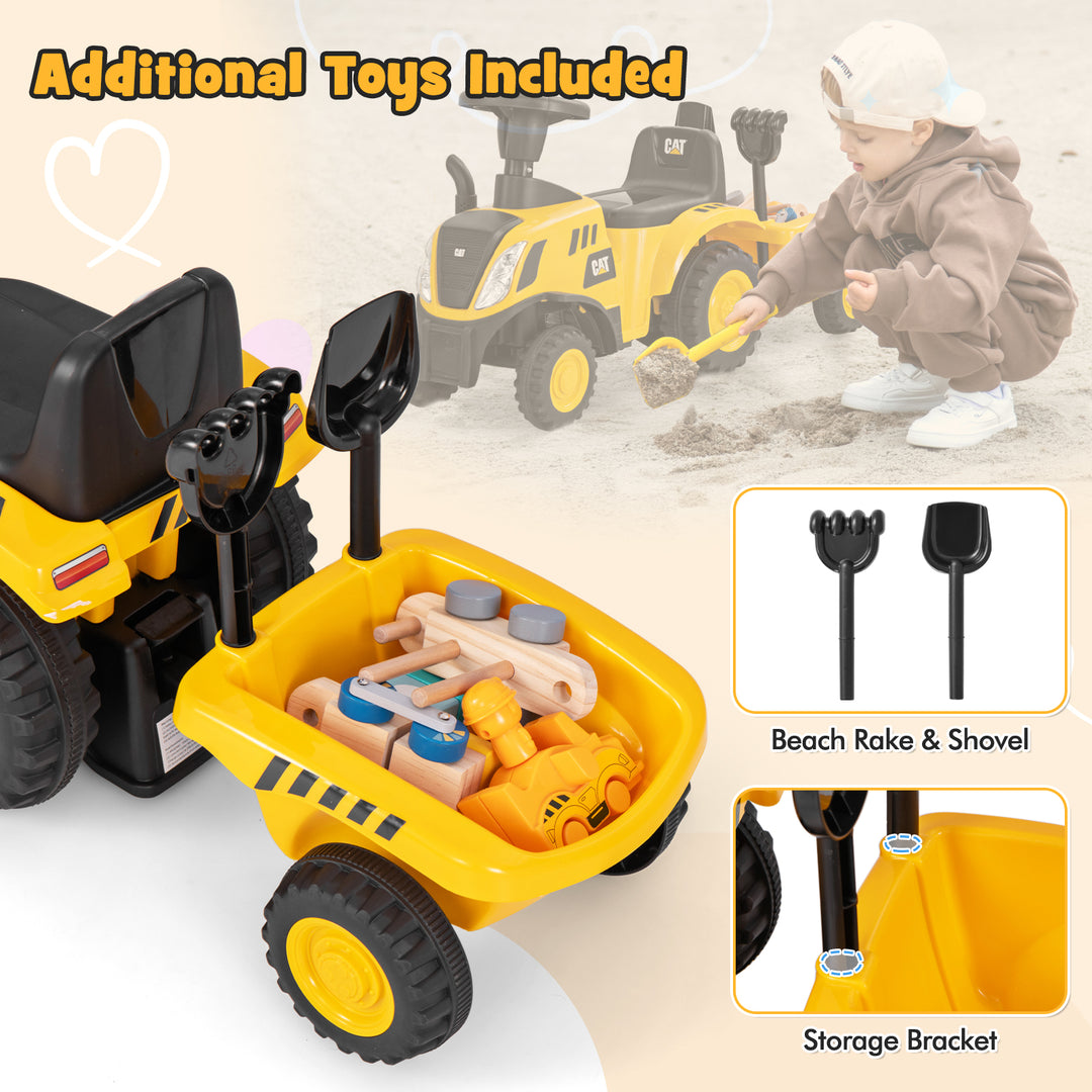 Kids Ride on Tractor Licensed Caterpillar with Detachable Trailer No Power-Yellow