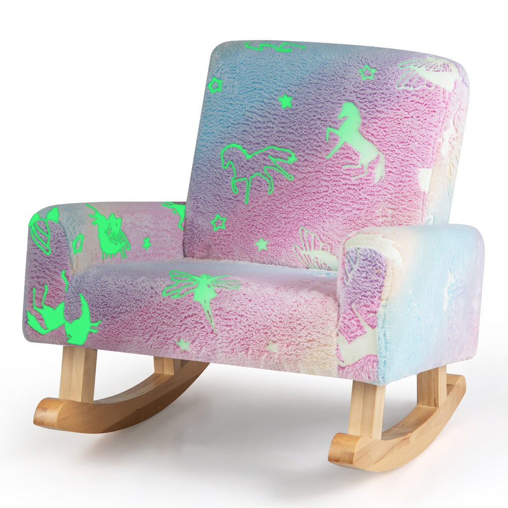 Kids Rocking Chair Upholstered Flannel Children Rocker with Solid Poplar Wood Rocking Feet