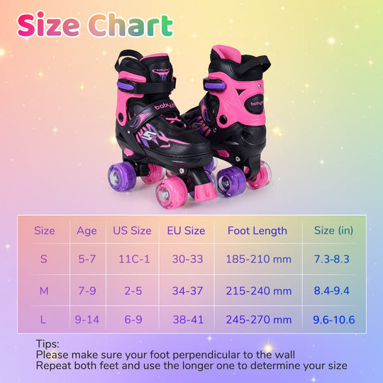 Kids Roller Skates for Girls Boys 4 Sizes Adjustable Quad Skates with Light-up Wheels for Outdoor