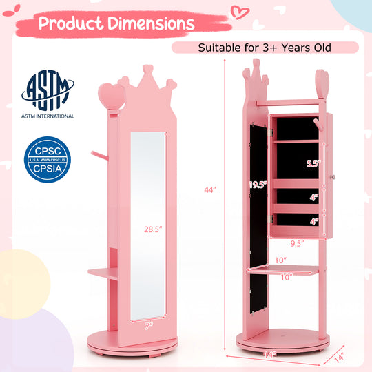 Kids Room Furniture Set Princess Vanity Table and Stool Set with Mirror and Drawer-Pink
