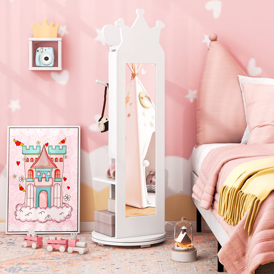 Kids Room Furniture Set Princess Vanity Table and Stool Set with Mirror and Drawer-White