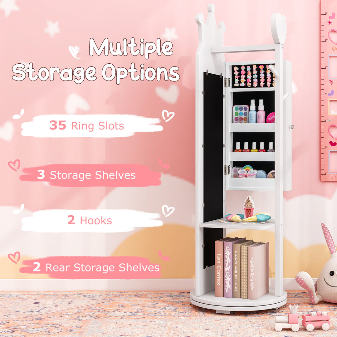 Kids Room Furniture Set Princess Vanity Table and Stool Set with Mirror and Drawer-White