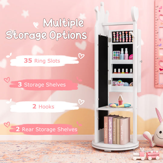 Kids Room Furniture Set Princess Vanity Table and Stool Set with Mirror and Drawer-White