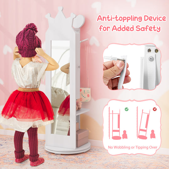 Kids Room Furniture Set Princess Vanity Table and Stool Set with Mirror and Drawer-White