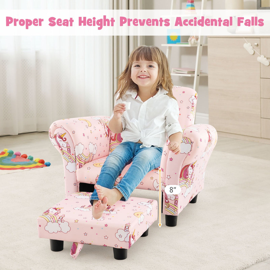 Kids Single Sofa with Cute Patterns Ergonomic Backrest and Armrests