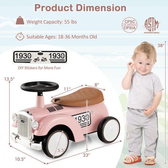 Kids Sit to Stand Vehicle with Working Steering Wheel and Under Seat Storage-Pink
