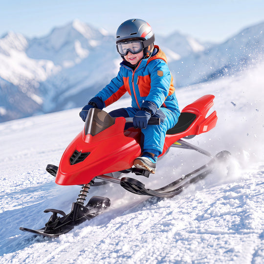 Snow Racer Sled with Brakes and Steering Handle for Kids