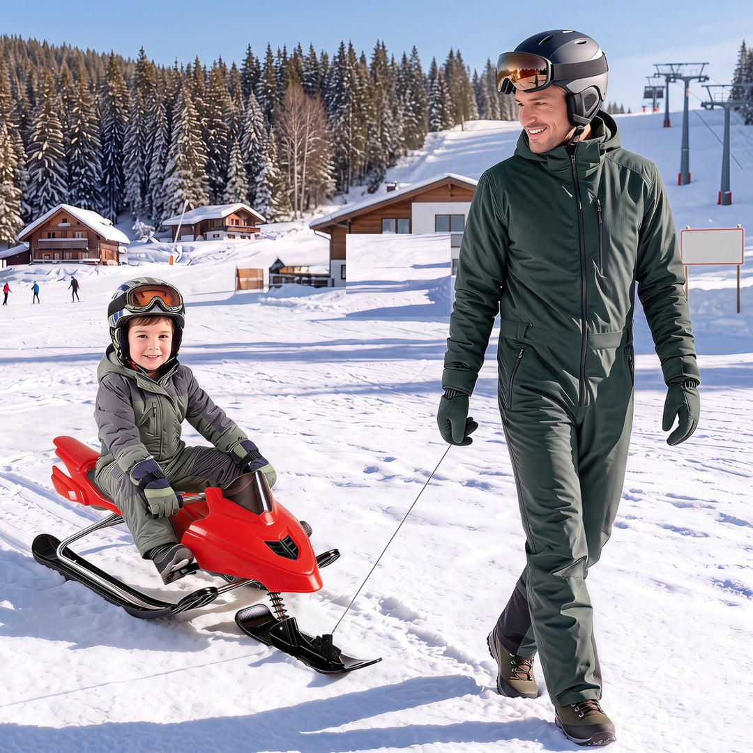Snow Racer Sled with Brakes and Steering Handle for Kids