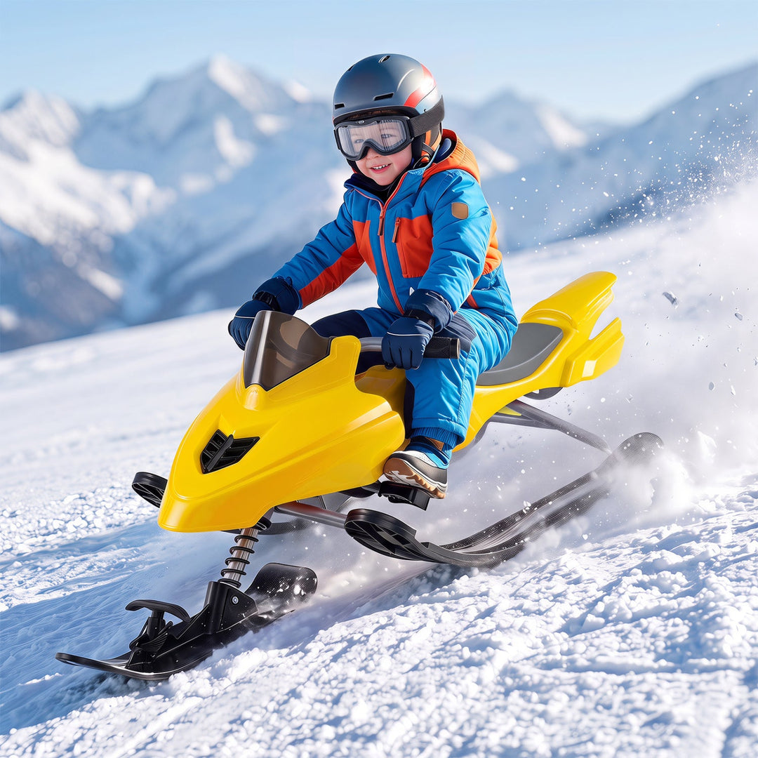 Snow Racer Sled with Brakes and Steering Handle for Kids