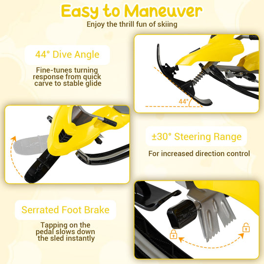 Snow Racer Sled with Brakes and Steering Handle for Kids