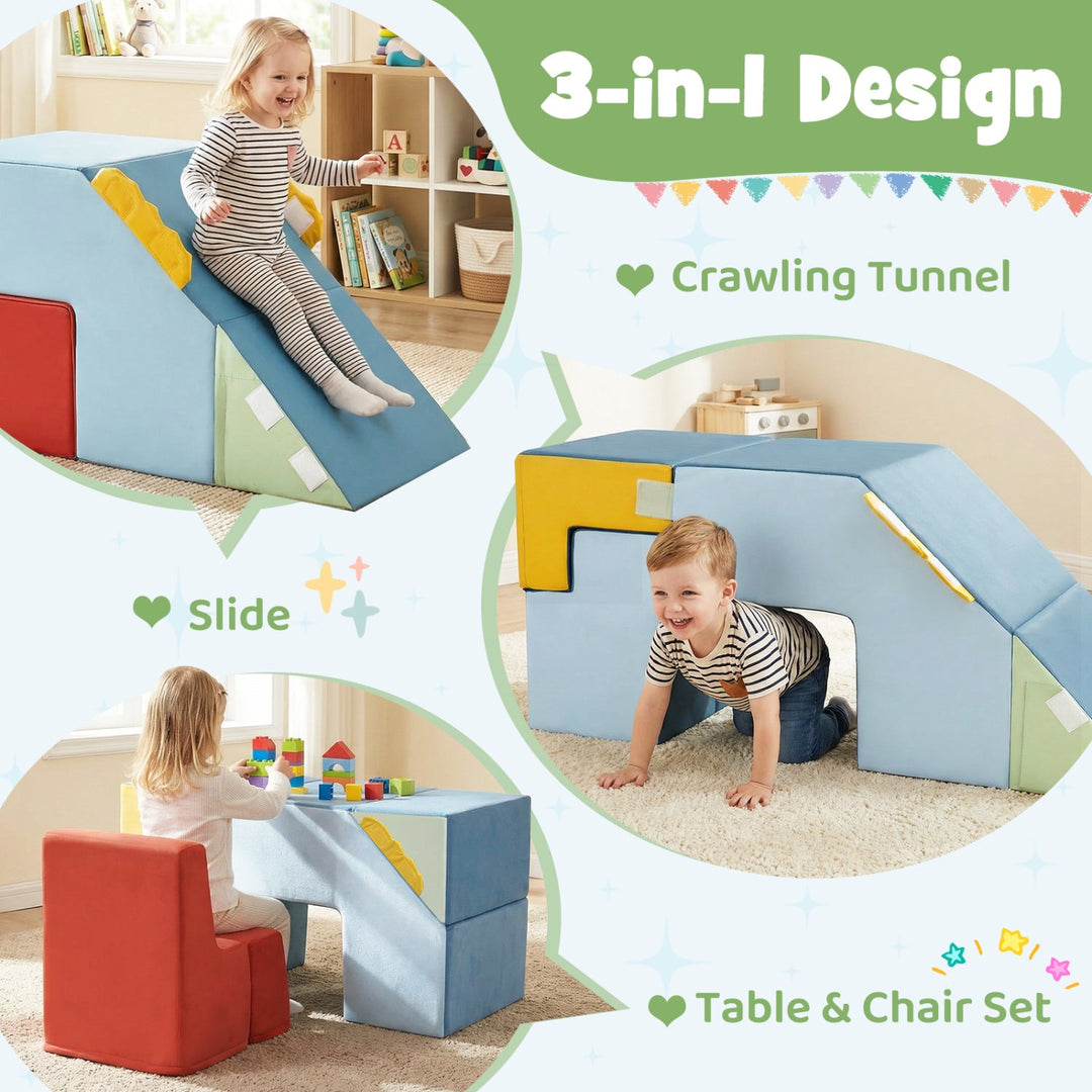 Kids Soft Foam Blocks with Velvet Covers Convertible Table and Chair Set