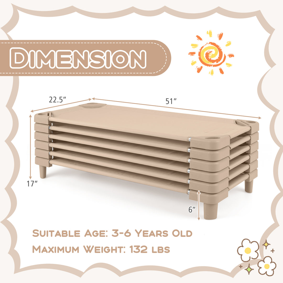 Kids Stackable Daycare Cot Pack of 6 with Detachable Oxford Cloth-Beige