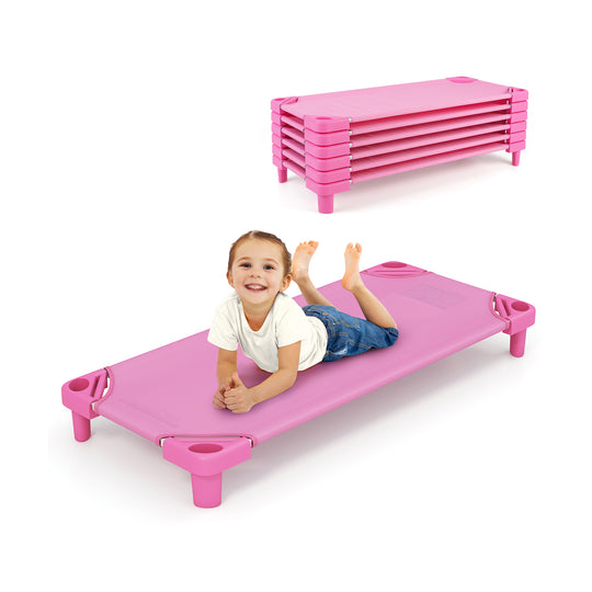 Kids Stackable Daycare Cot Pack of 6 with Detachable Oxford Cloth-Pink