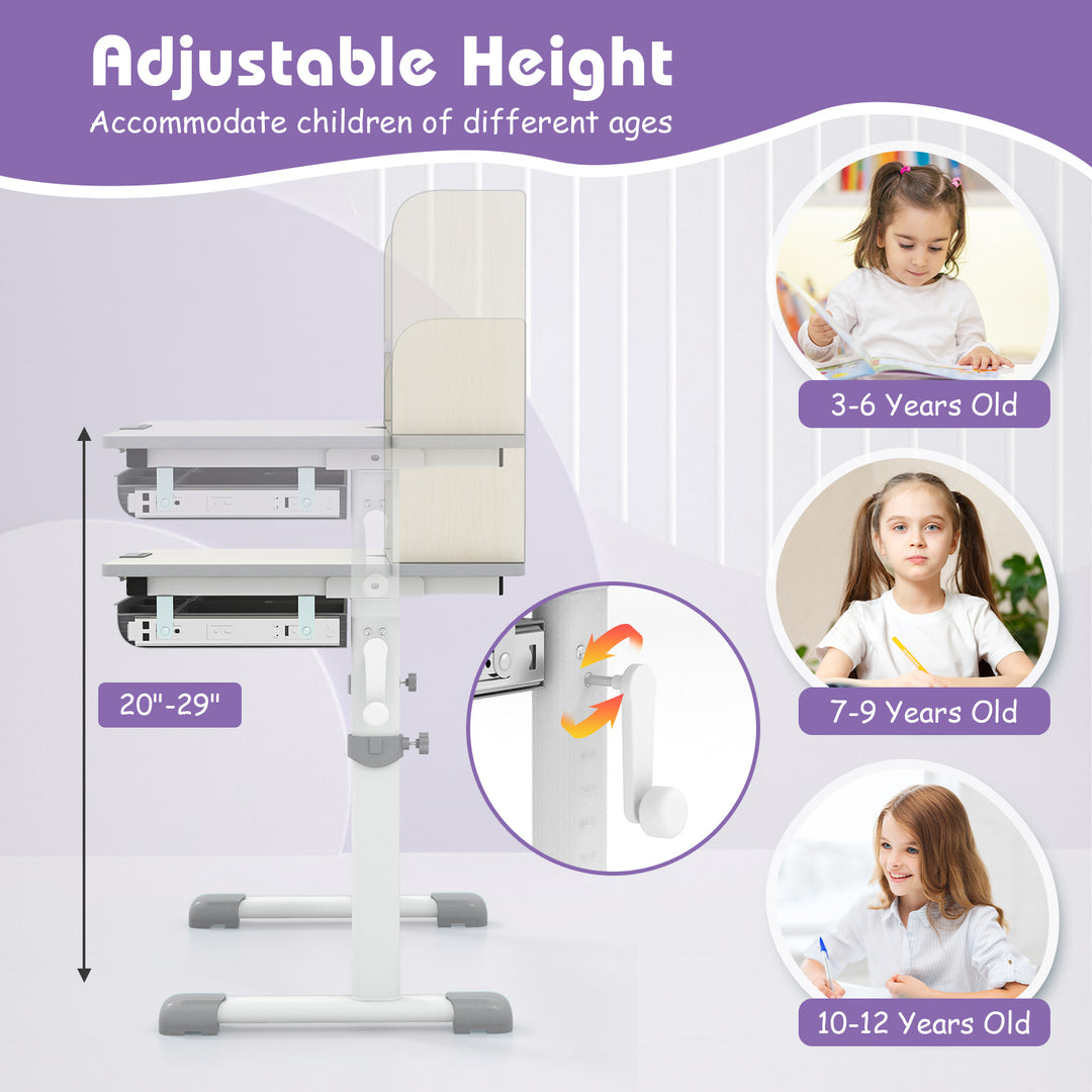 Height Adjustable Kids Study Desk with Tilt Desktop-Gray