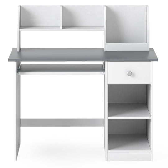 Kids Study Desk with Hutch, Drawer & Shelves