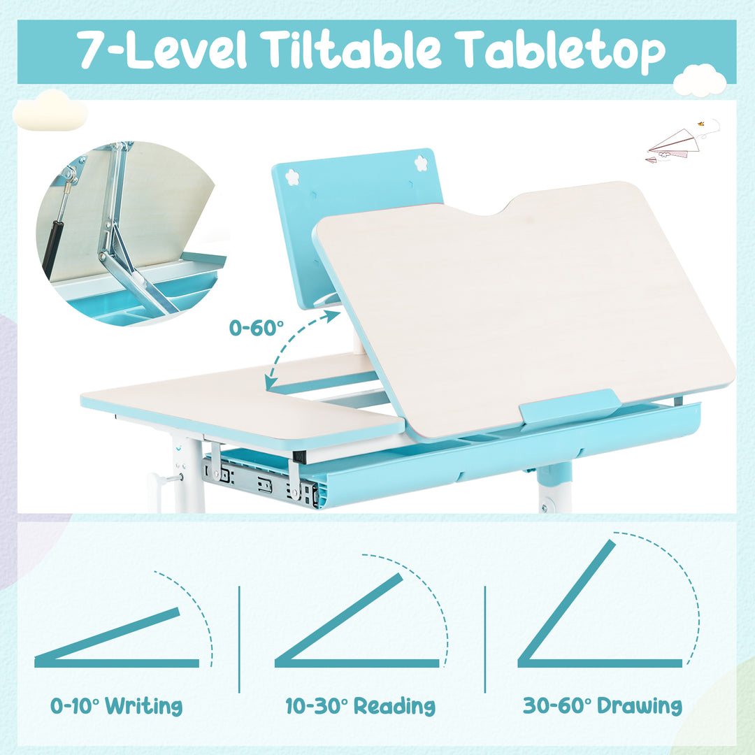 Height-Adjustable Kid's Study Desk and Chair Set-Blue