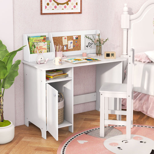 Kids Study Desk and Chair Set with Storage Cabinet