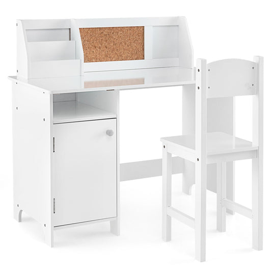 Kids Study Desk and Chair Set with Storage Cabinet