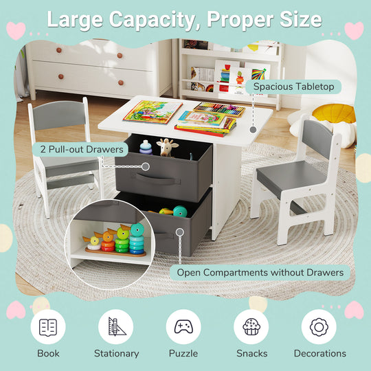 Kids Table and 2 Chairs Set Removable Storage Drawers