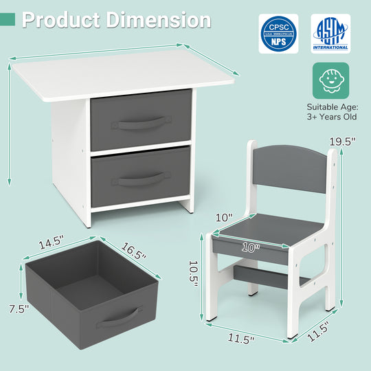 Kids Table and 2 Chairs Set Removable Storage Drawers