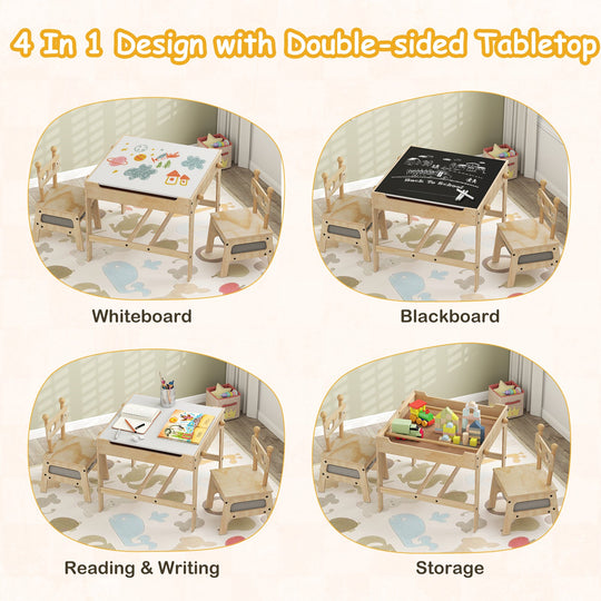 Kids Table and Chair Set with Reversible Whiteboard