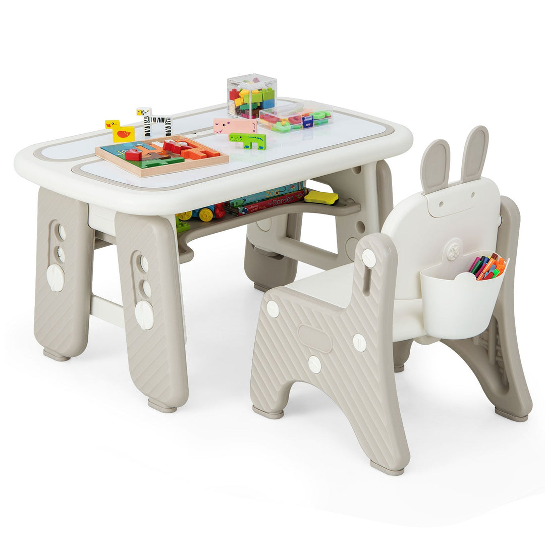 Kids Table and Chair Set with Flip-Top Bookshelf
